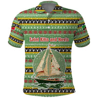 Saint Kitts and Nevis Christmas Polo Shirt with Green Red Black Xmas Sailboat and Map - Wonder Print Shop