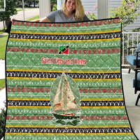 Saint Kitts and Nevis Christmas Quilt with Green Red Black Xmas Sailboat and Map - Wonder Print Shop