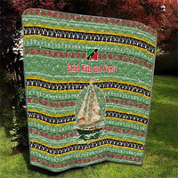Saint Kitts and Nevis Christmas Quilt with Green Red Black Xmas Sailboat and Map - Wonder Print Shop