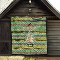 Saint Kitts and Nevis Christmas Quilt with Green Red Black Xmas Sailboat and Map - Wonder Print Shop