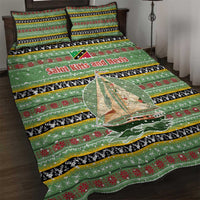Saint Kitts and Nevis Christmas Quilt Bed Set with Green Red Black Xmas Sailboat and Map - Wonder Print Shop