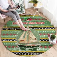 Saint Kitts and Nevis Christmas Round Carpet with Green Red Black Xmas Sailboat and Map - Wonder Print Shop