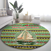 Saint Kitts and Nevis Christmas Round Carpet with Green Red Black Xmas Sailboat and Map - Wonder Print Shop
