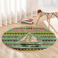 Saint Kitts and Nevis Christmas Round Carpet with Green Red Black Xmas Sailboat and Map - Wonder Print Shop