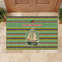 Saint Kitts and Nevis Christmas Rubber Doormat with Green Red Black Xmas Sailboat and Map - Wonder Print Shop