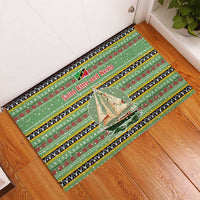 Saint Kitts and Nevis Christmas Rubber Doormat with Green Red Black Xmas Sailboat and Map - Wonder Print Shop