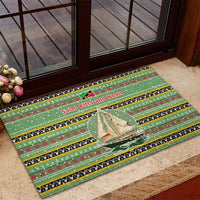 Saint Kitts and Nevis Christmas Rubber Doormat with Green Red Black Xmas Sailboat and Map - Wonder Print Shop
