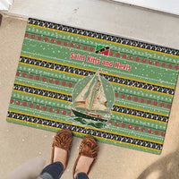 Saint Kitts and Nevis Christmas Rubber Doormat with Green Red Black Xmas Sailboat and Map - Wonder Print Shop