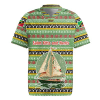 Saint Kitts and Nevis Christmas Rugby Jersey with Green Red Black Xmas Sailboat and Map - Wonder Print Shop