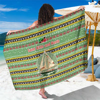 Saint Kitts and Nevis Christmas Sarong with Green Red Black Xmas Sailboat and Map - Wonder Print Shop