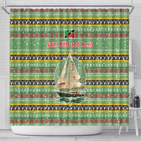 Saint Kitts and Nevis Christmas Shower Curtain with Green Red Black Xmas Sailboat and Map - Wonder Print Shop