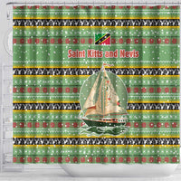 Saint Kitts and Nevis Christmas Shower Curtain with Green Red Black Xmas Sailboat and Map - Wonder Print Shop
