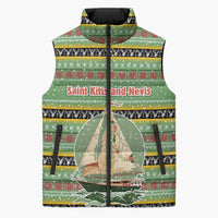 Saint Kitts and Nevis Christmas Sleeveless Puffer Jacket with Green Red Black Xmas Sailboat and Map - Wonder Print Shop