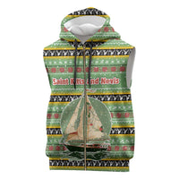 Saint Kitts and Nevis Christmas Sleeveless Zip Hoodie with Green Red Black Xmas Sailboat and Map - Wonder Print Shop
