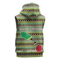 Saint Kitts and Nevis Christmas Sleeveless Zip Hoodie with Green Red Black Xmas Sailboat and Map - Wonder Print Shop