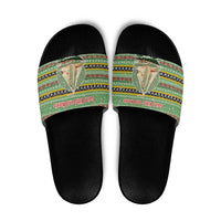 Saint Kitts and Nevis Christmas Slide Sandals with Green Red Black Xmas Sailboat and Map - Wonder Print Shop