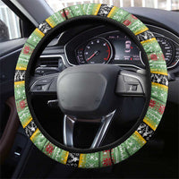 Saint Kitts and Nevis Christmas Steering Wheel Cover with Green Red Black Xmas Sailboat and Map - Wonder Print Shop