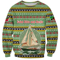 Saint Kitts and Nevis Christmas Sweatshirt with Green Red Black Xmas Sailboat and Map - Wonder Print Shop