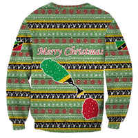 Saint Kitts and Nevis Christmas Sweatshirt with Green Red Black Xmas Sailboat and Map - Wonder Print Shop