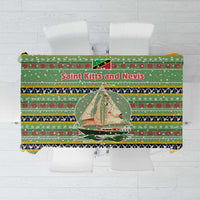 Saint Kitts and Nevis Christmas Tablecloth with Green Red Black Xmas Sailboat and Map - Wonder Print Shop