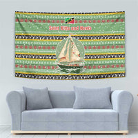 Saint Kitts and Nevis Christmas Tapestry with Green Red Black Xmas Sailboat and Map - Wonder Print Shop