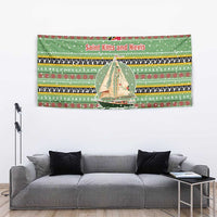 Saint Kitts and Nevis Christmas Tapestry with Green Red Black Xmas Sailboat and Map - Wonder Print Shop