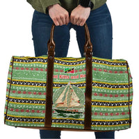Saint Kitts and Nevis Christmas Travel Bag with Green Red Black Xmas Sailboat and Map - Wonder Print Shop