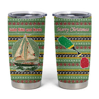 Saint Kitts and Nevis Christmas Tumbler Cup with Green Red Black Xmas Sailboat and Map - Wonder Print Shop