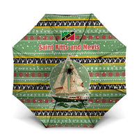 Saint Kitts and Nevis Christmas Umbrella with Green Red Black Xmas Sailboat and Map - Wonder Print Shop