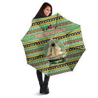 Saint Kitts and Nevis Christmas Umbrella with Green Red Black Xmas Sailboat and Map - Wonder Print Shop
