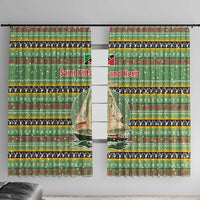 Saint Kitts and Nevis Christmas Window Curtain with Green Red Black Xmas Sailboat and Map - Wonder Print Shop