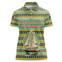Saint Kitts and Nevis Christmas Women Polo Shirt with Green Red Black Xmas Sailboat and Map - Wonder Print Shop