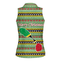 Saint Kitts and Nevis Christmas Women Sleeveless Polo Shirt with Green Red Black Xmas Sailboat and Map - Wonder Print Shop