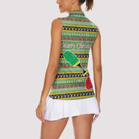 Saint Kitts and Nevis Christmas Women Sleeveless Polo Shirt with Green Red Black Xmas Sailboat and Map - Wonder Print Shop