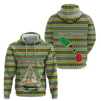 Saint Kitts and Nevis Christmas Zip Hoodie with Green Red Black Xmas Sailboat and Map - Wonder Print Shop