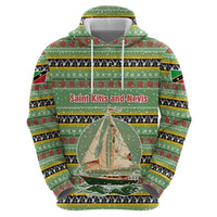 Saint Kitts and Nevis Christmas Zip Hoodie with Green Red Black Xmas Sailboat and Map - Wonder Print Shop