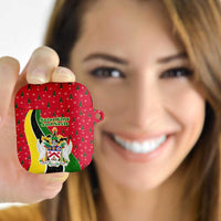 Saint Kitts and Nevis Christmas AirPods Case with Red Green Black Xmas Monkey Gift and Coat of Arms - Wonder Print Shop