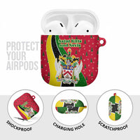 Saint Kitts and Nevis Christmas AirPods Case with Red Green Black Xmas Monkey Gift and Coat of Arms - Wonder Print Shop