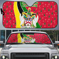 Saint Kitts and Nevis Christmas Auto Sun Shade with Red Green Black Xmas Monkey Gift and Coat of Arms - Wonder Print Shop