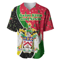 Saint Kitts and Nevis Christmas Baseball Jersey with Red Green Black Xmas Monkey Gift and Coat of Arms - Wonder Print Shop