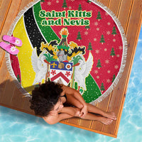 Saint Kitts and Nevis Christmas Beach Blanket with Red Green Black Xmas Monkey Gift and Coat of Arms - Wonder Print Shop