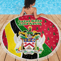 Saint Kitts and Nevis Christmas Beach Blanket with Red Green Black Xmas Monkey Gift and Coat of Arms - Wonder Print Shop