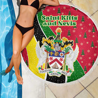 Saint Kitts and Nevis Christmas Beach Blanket with Red Green Black Xmas Monkey Gift and Coat of Arms - Wonder Print Shop