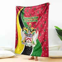 Saint Kitts and Nevis Christmas Blanket with Red Green Black Xmas Monkey Gift and Coat of Arms - Wonder Print Shop