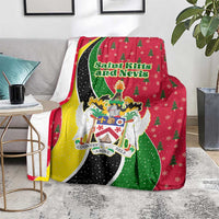 Saint Kitts and Nevis Christmas Blanket with Red Green Black Xmas Monkey Gift and Coat of Arms - Wonder Print Shop