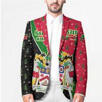 Saint Kitts and Nevis Christmas Blazer with Red Green Black Xmas Monkey Gift and Coat of Arms - Wonder Print Shop