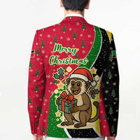 Saint Kitts and Nevis Christmas Blazer with Red Green Black Xmas Monkey Gift and Coat of Arms - Wonder Print Shop