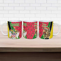 Saint Kitts and Nevis Christmas Ceramic Mug with Red Green Black Xmas Monkey Gift and Coat of Arms - Wonder Print Shop