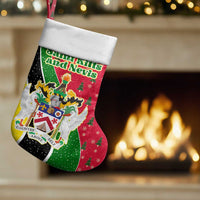 Saint Kitts and Nevis Christmas Stocking with Red Green Black Xmas Monkey Gift and Coat of Arms - Wonder Print Shop
