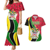Saint Kitts and Nevis Christmas Couples Matching Mermaid Dress and Hawaiian Shirt with Red Green Black Xmas Monkey Gift and Coat of Arms - Wonder Print Shop